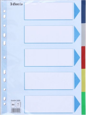 Разделители для папок-регистраторов пластиковые Esselte, 5 л., индексы по цветам (без нумерации)