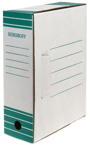 Короб архивный из гофрокартона «ОфисПремьер», корешок 100 мм, 327*100*240 мм, белый с зеленым