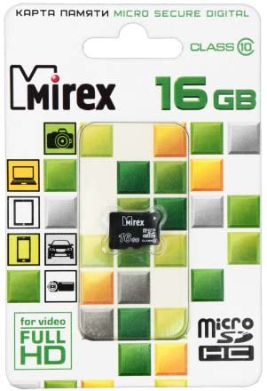 Карта памяти micro Mirex class 10, micro SDНС, class 10, 16 Gb