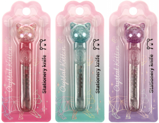 Нож канцелярский Meshu ширина лезвия 9 мм, Crystal Kitten, корпус ассорти