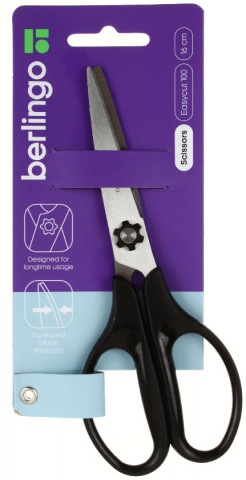 Ножницы канцелярские Berlingo Easycut 100 160 мм, ручки черные Ножницы канцелярские Berlingo Easycut 100 160 мм, ручки черные