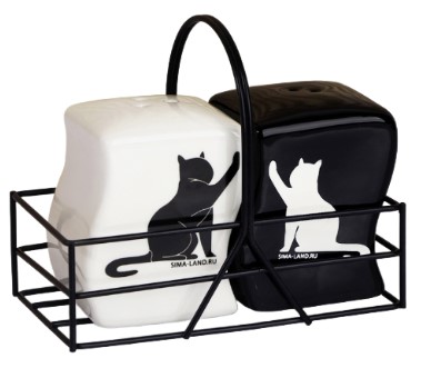 Набор для специй керамический Sima-Land, 2 шт., 10*11*6,5 см, солонка и перечница, «Коты», на подставке