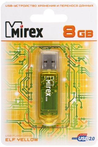 Флэш-накопитель Mirex Elf, 8Gb, USB 2.0, корпус прозрачно-желтый