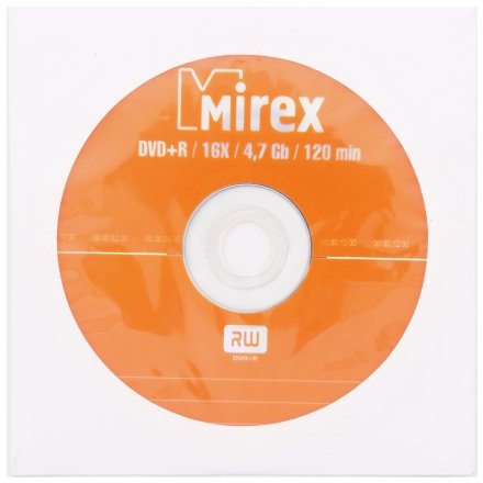 Компакт-диск DVD+R Mirex, 16x, бумажный конверт с окном Компакт-диск DVD+R Mirex, 16x, бумажный конверт с окном