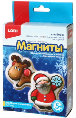 Набор для творчества «Магниты из гипса» Lori, «Дед Мороз с олененком»