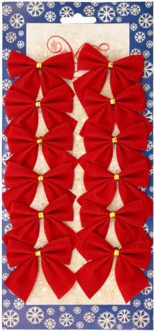 Набор украшений новогодних «Банты», 12 шт., красные (ширина 5 см)