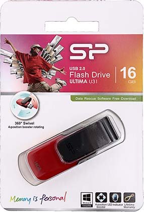 Флэш-накопитель Silicon Power Ultima U31, 16 Gb, красный с черным