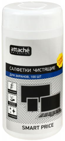 Салфетки чистящие для экранов Attache Selection Smart Price, 100 шт., в тубе Салфетки чистящие для экранов Attache Selection Smart Price, 100 шт., в тубе