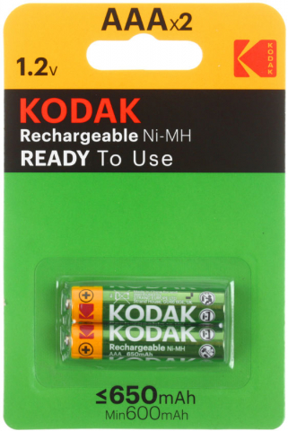 Аккумулятор Kodak, АAА, HR03, 1.2V 650 mAh (2 шт. в упаковке)