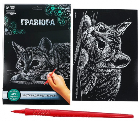 Набор для творчества «Гравюра» Sima-Land А4, «Котенок», с металлическим эффектом (серебро)