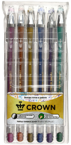 Набор ручек гелевых Crown Hi-Jell Metallic, 6 шт., 6 цветов