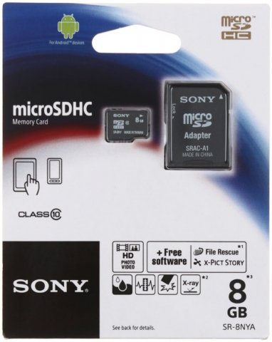 Карта памяти micro SD Sony class 10, micro SDHC, class 10, 8 Gb + адаптер