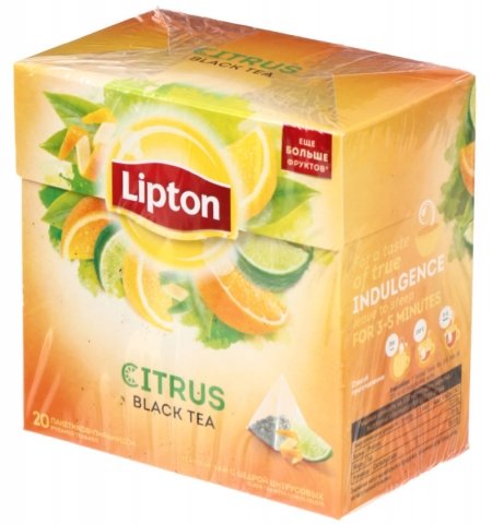 Чай Lipton ароматизированный пакетированный, 36 г, 20 пирамидок, Citrus, черный чай с цедрой цитрусовых