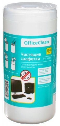 Салфетки чистящие OfficeClean, 100 шт., с антибактериальным компонентом 