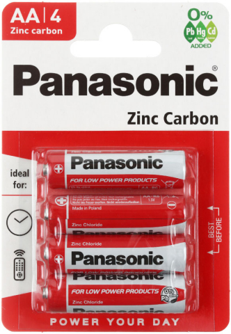 Батарейки солевые Panasonic Zinc Carbon, AA, R6, 1,5V, 4 шт.