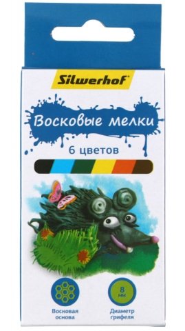 Мелки восковые «Бабочки», 6 цветов, 6 шт., диаметр 8 мм, длина 89 мм