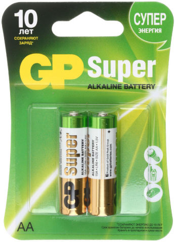 Батарейки щелочные GP Super AA, LR6, 1.5V, 2 шт.