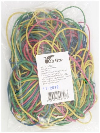Резинки для банкнот EaStar, 100 г, диаметр 70 мм, ассорти 