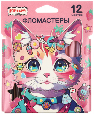 Фломастеры Kitty Stickers 12 цветов, толщина линии 1 мм, вентилируемый колпачок