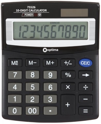 Калькулятор 10-разрядный Optima 75526 компактный, серый Калькулятор 10-разрядный Optima 75526 компактный, серый