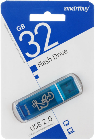 Флеш-накопитель SmartBuy Glossy (2.0), 32 Gb, корпус голубой