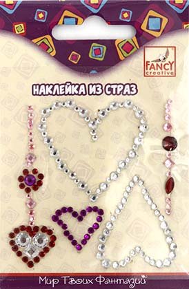 Наклейка из страз Fancy Creative, 6*6 см, «Сердечки», ассорти