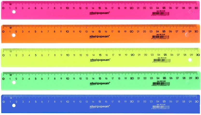 Линейка пластиковая schoolФормат 30 см, цветная, ассорти (цена за 1 шт.)