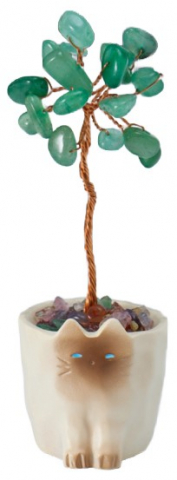 Дерево денежное декоративное «Сувенир бонсай», 12 зелёных камней, 3,3*3,4*8,8 см, «Котик-горшок»