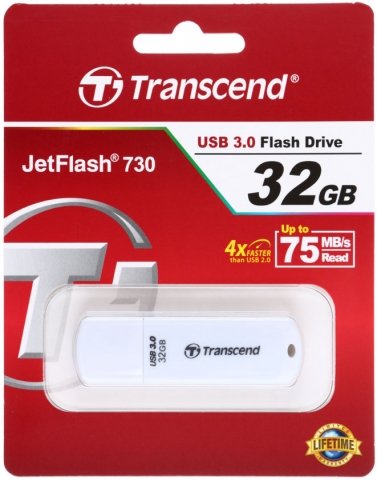 Флэш-накопитель Transcend JetFlash 730, 32Gb, корпус белый