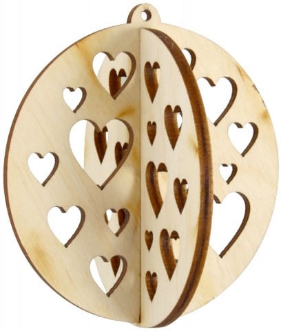 Заготовка для творчества деревянная «Елочные украшения», «Объемный шар. Сердца", 8,4*8 см (2 элемента)