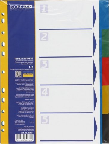 Разделители для папок-регистраторов пластиковые Economix, 5 л., индексы по цветам (без нумерации) Разделители для папок-регистраторов пластиковые Economix, 5 л., индексы по цветам (без нумерации)