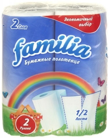 Полотенца бумажные Familia, 2 рулона, ширина 227 мм, «Радуга», белые