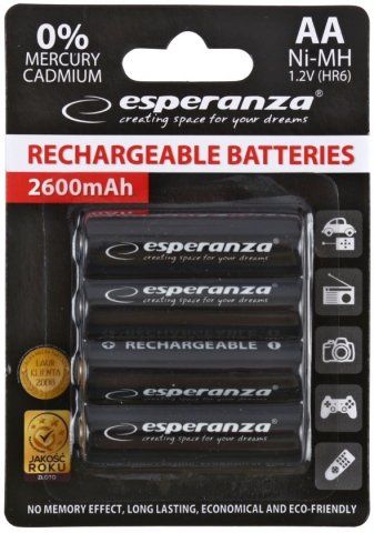 Аккумулятор Esperanza , AA, 1.2V, 2600 mAh (4 шт. в упаковке)