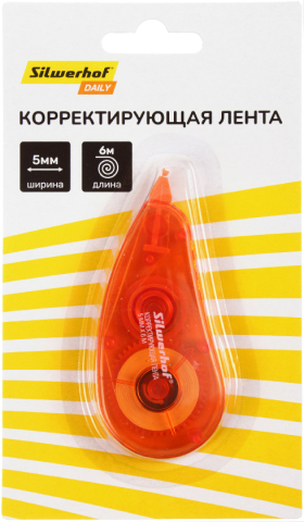 Корректирующий роллер Silwerhof Daily, размер ленты 5 мм*6 м, корпус оранжевый Корректирующий роллер Silwerhof Daily, размер ленты 5 мм*6 м, корпус оранжевый
