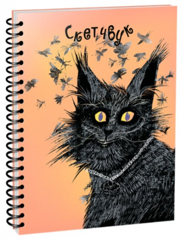 Скетчбук на гребне «Попурри» (А5) 100 л., «Кот и мотыльки»