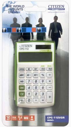 Калькулятор 12-разрядный Citizen CРC-112 компактный, бело-салатовый