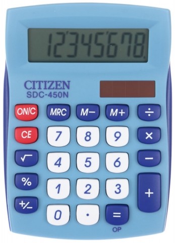 Калькулятор карманный 8-разрядный Citizen SDC-450N, голубой с синим