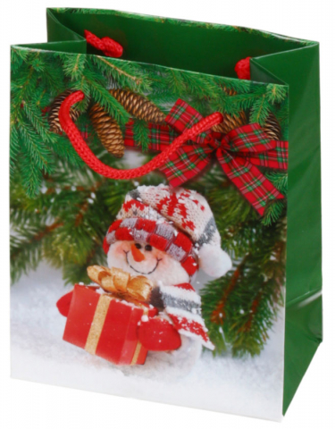 Пакет подарочный новогодний «Русский Дизайн», 11*13,5*6 см, «Снеговик с подарком»