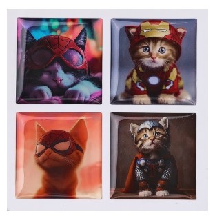 Cтикеры объемные 3D на телефон «Котики-супергерои», 4 шт., 3*3 см