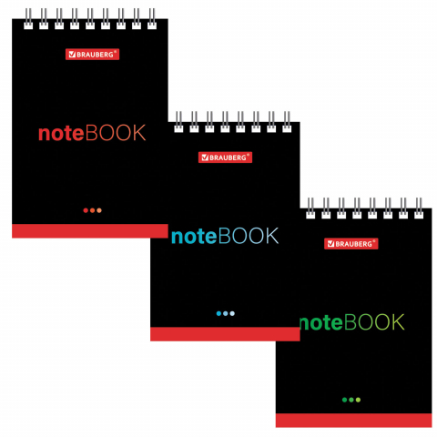Блокнот на гребне Brauberg А7 65×100 мм, 40 л., клетка, «Черный стиль», ассорти