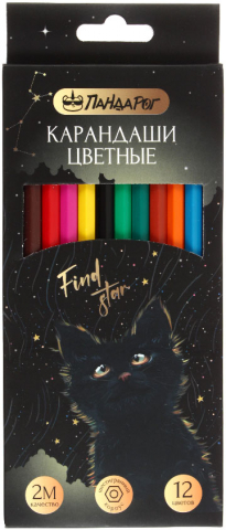 Карандаши цветные «ПандаРог» Mystery Cat, 12 цветов, длина 175 мм