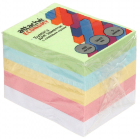 Бумага для заметок с липким краем Attache Economy 38×51 мм, 1 блок×400 л., 5 цветов Бумага для заметок с липким краем Attache Economy 38×51 мм, 1 блок×400 л., 5 цветов