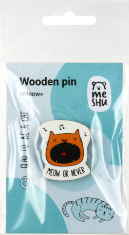 Значок деревянный Meshu, 2,9*3,4 см, Meow Значок деревянный Meshu, 2,9*3,4 см, Meow