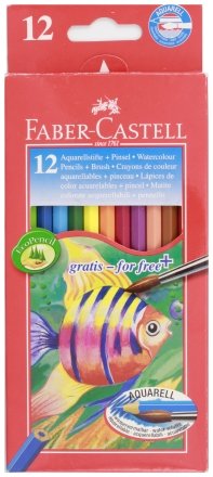 Карандаши цветные акварельные Faber-Castell, 12 цветов, с кисточкой 