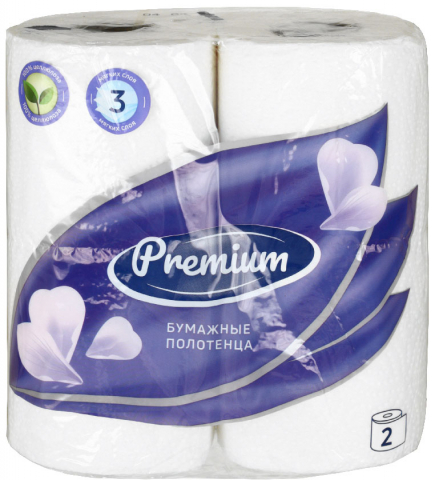 Полотенца бумажные OfficeClean Premium (в рулоне), 2 рулона, ширина 205 мм, белые