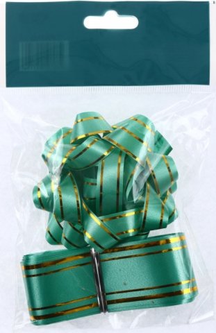 Набор: бант и лента Winter Wings , бант 1 шт., 7,6 см; лента 3 см*3 м, 1 шт., зеленый с золотом 