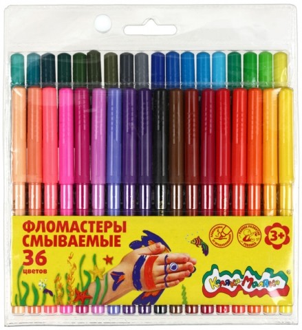 Фломастеры смываемые «Каляка-маляка», 36 цветов, толщина линии 1-2 мм, вентилируемый колпачок