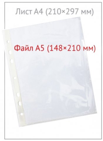 Файл А5 перфорированный «Кашин пластик», 35 мкм, гладкий, глянцевый (цена за 1 упаковку — 50 шт.)