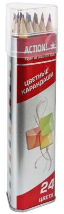 Карандаши цветные Action!, 24 цвета, длина 175 мм Карандаши цветные Action!, 24 цвета, длина 175 мм