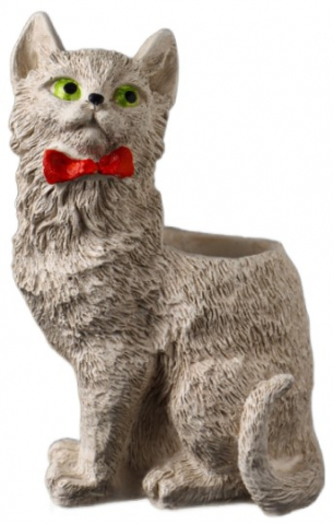 Фигура гипсовая «Кот с бантом» (подставка для мелочей), 14*9*7 см, бежевая